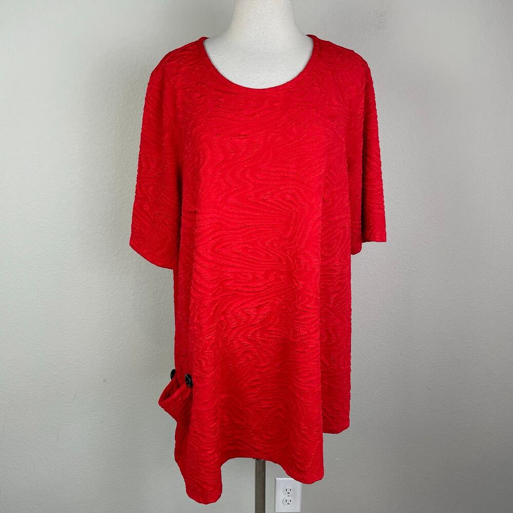 Ali Miles Red Textured Short Sleeve Knit top XL